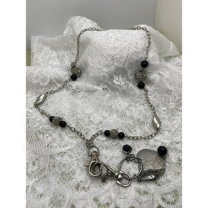 Silver Tone / Black Chain Lanyard with Dangle Charms